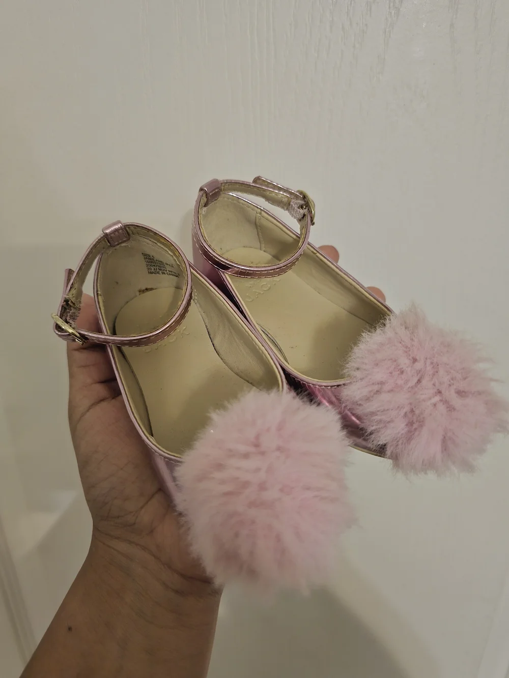 Janie and Jack Pink Metallic Pom Pom Dress Shoes